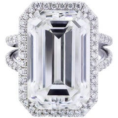 GIA Certified 15.00 Carats Emerald Cut Diamond Halo Engagement Ring in Platinum