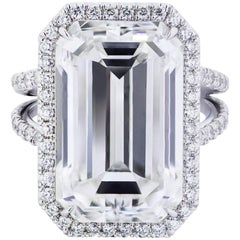 GIA Certified 15 Carats Emerald Cut Diamond Halo Split Shank Engagement Ring