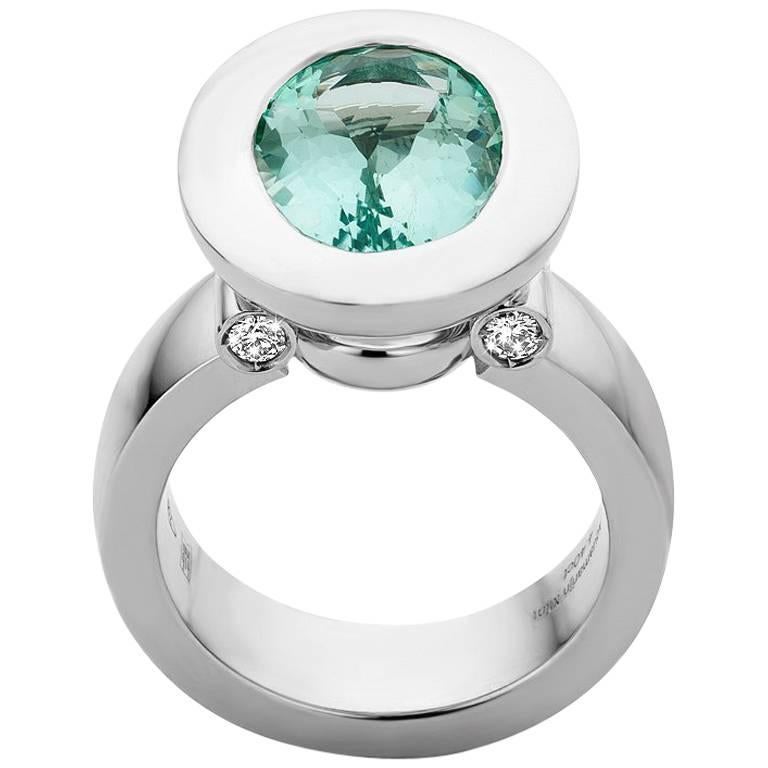 Contemporary Mint Aquamarine Ring Diamond Gold Ring by Jochen Leën For Sale