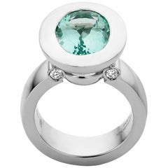 Contemporary Mint Aquamarine Ring Diamond Gold Ring by Jochen Leën