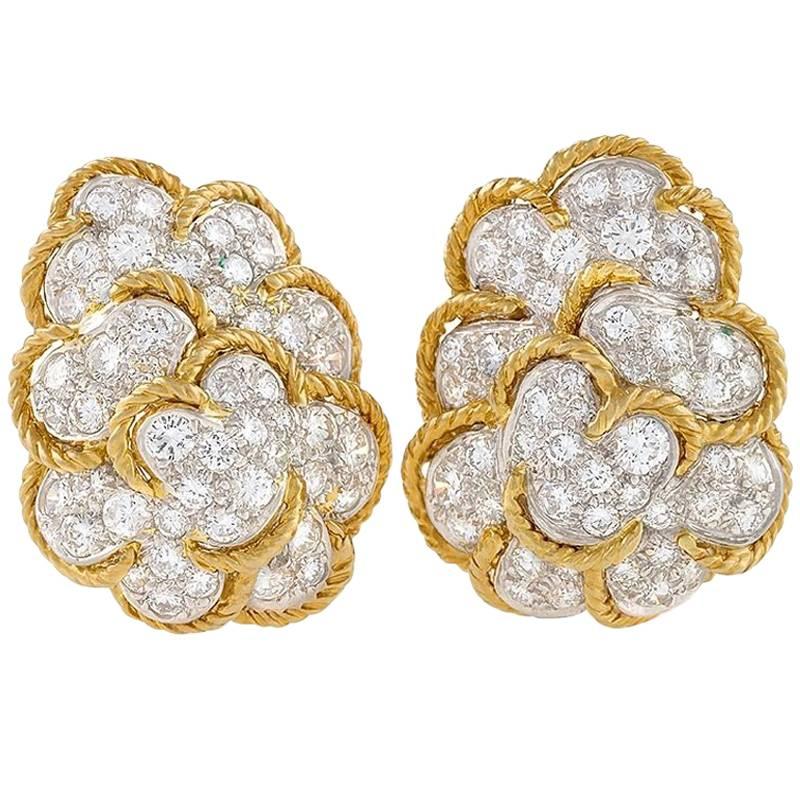 Van Cleef & Arpels 1960-1970's Diamond Gold and Platinum 'Cloud' Earrings