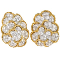 Van Cleef & Arpels 1960-1970's Diamond Gold and Platinum 'Cloud' Earrings
