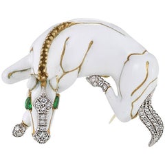 David Webb 1970's Diamond Enamel Horse Brooch