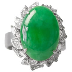 1960s Jade Cabochon and Diamond Cocktail Ring
