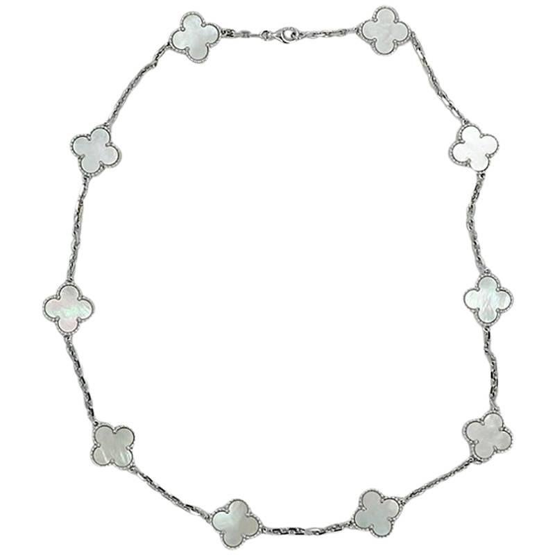 Van Cleef & Arpels Alhambra Mother-of-Pearl White Gold Necklace For Sale