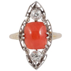 Art Deco Coral and Diamond Ring 2