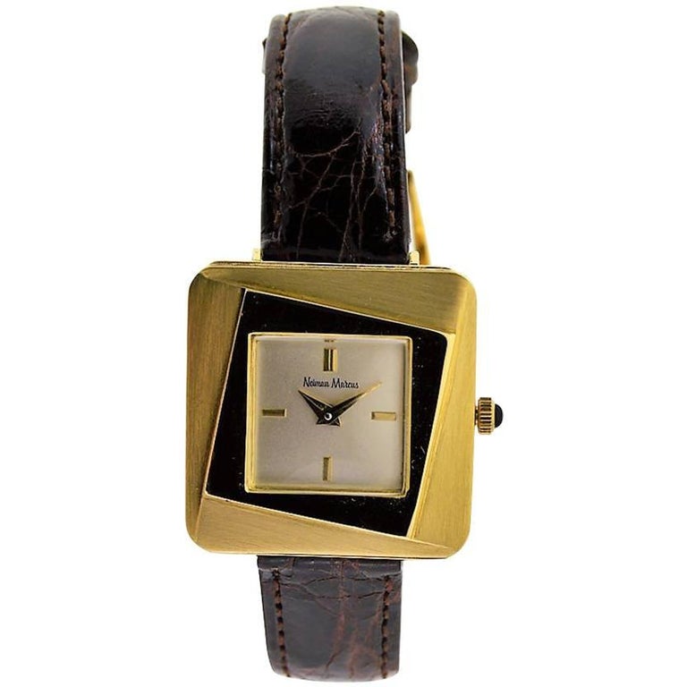 Neiman Marcus Ladies Yellow Gold Moderne Style Manual Watch For Sale at
