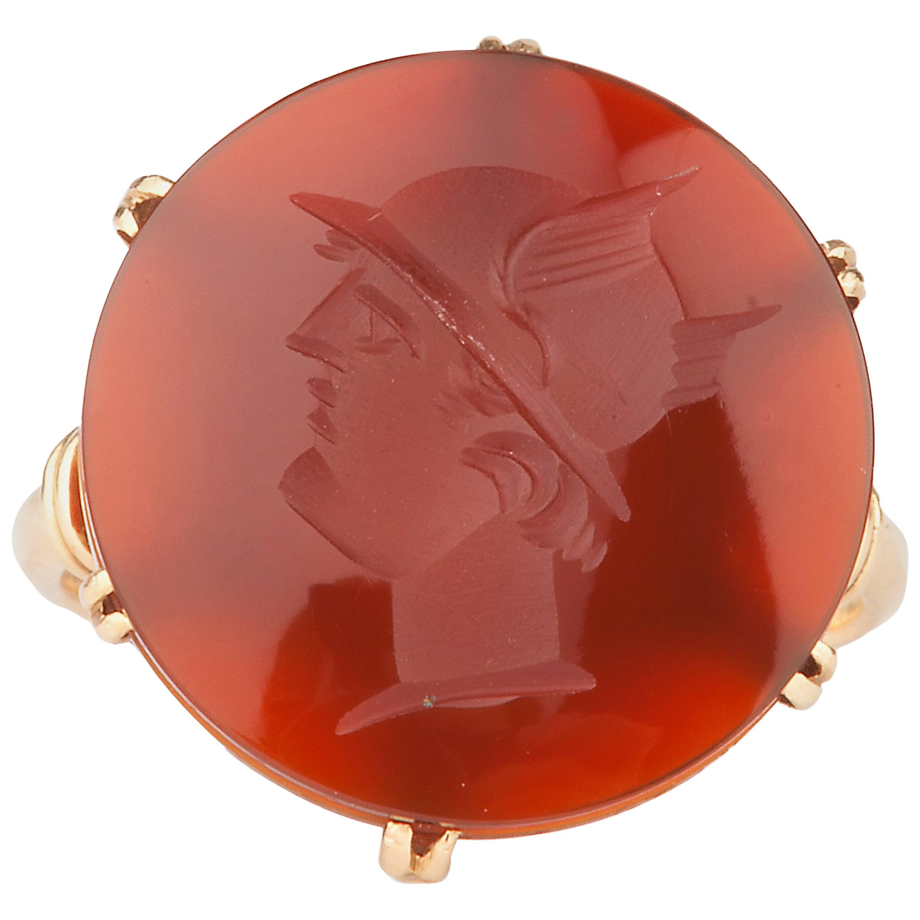 An 18k Gold French Carved Carnelian Ring