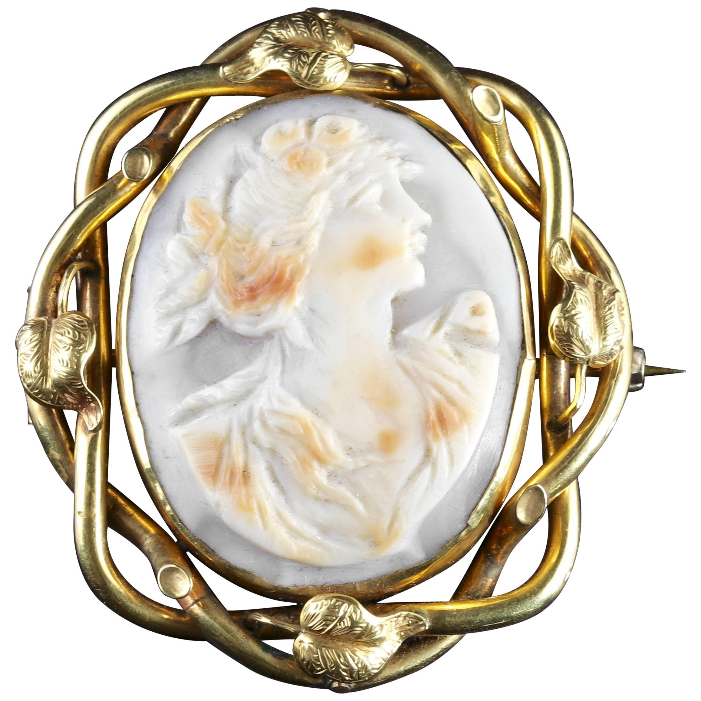 Antique Boxed Gold Cameo Swivel Brooch, circa 1900 For Sale
