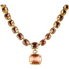 Antique Victorian Pink Paste Necklace Fabulous Necklace with Dropper, circa 1870