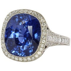 Natural Unheated 12.41 Carat Cushion Shaped Sapphire Ring