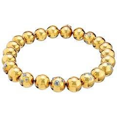 Large Diamond Studded Gold Bead Necklace