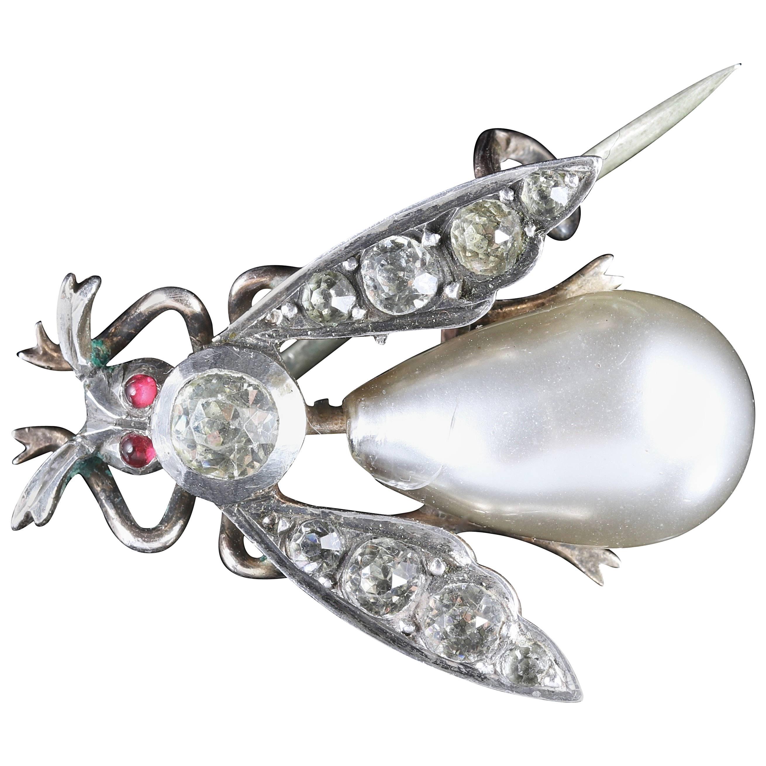 Antique Victorian Pearl Paste Bug Brooch