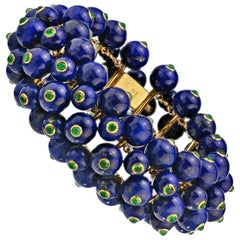 Trianon Lapis Lazuli Emerald Bead Gold Bracelet