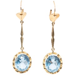 1950s 10 carat total Blue Topaz and 14 Karat Yellow Gold Dangle Earrings