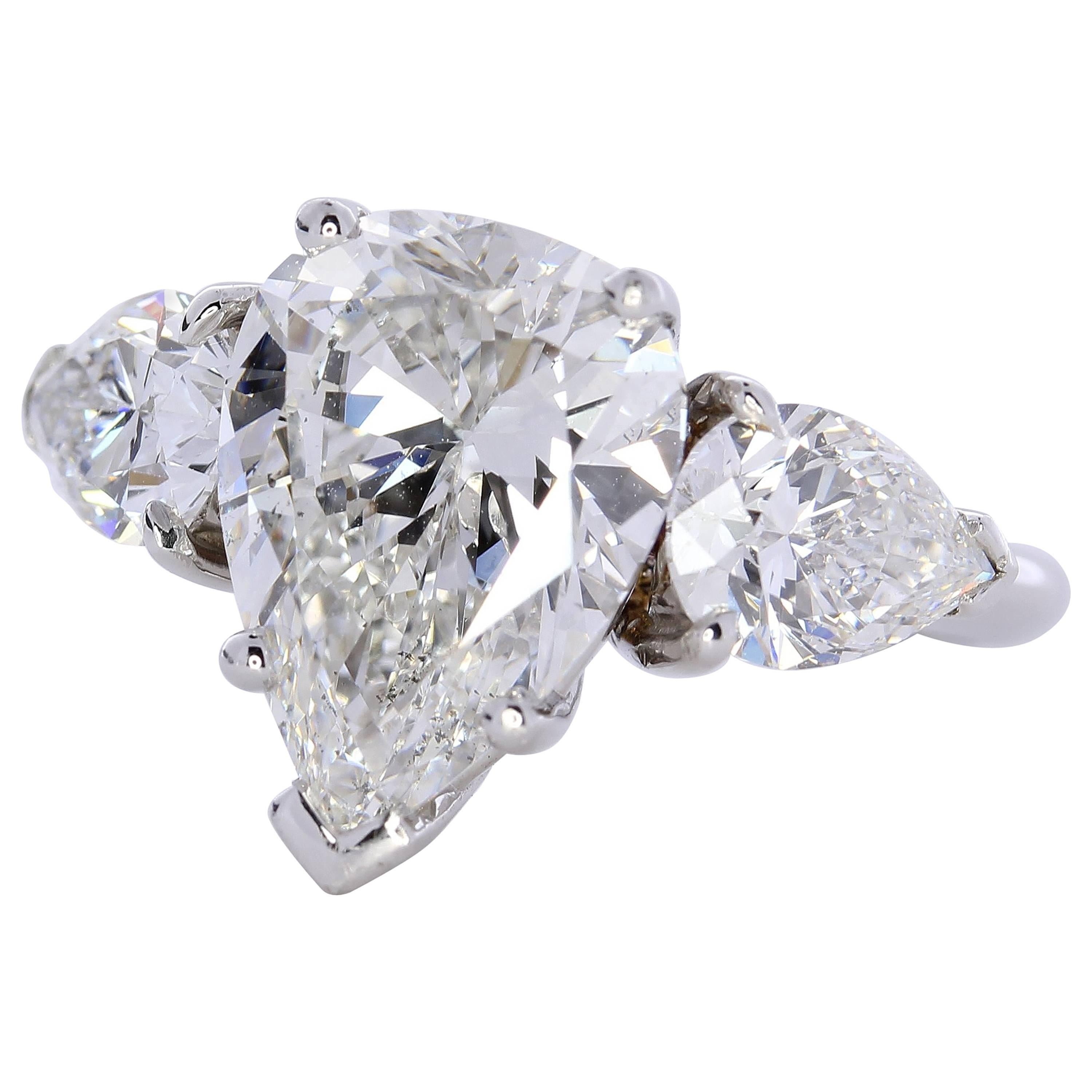 GIA Report 3.71 Carat Pear Shape Center Diamond Ring
