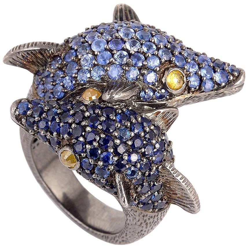 Blue Sapphire Dolphin Ring For Sale