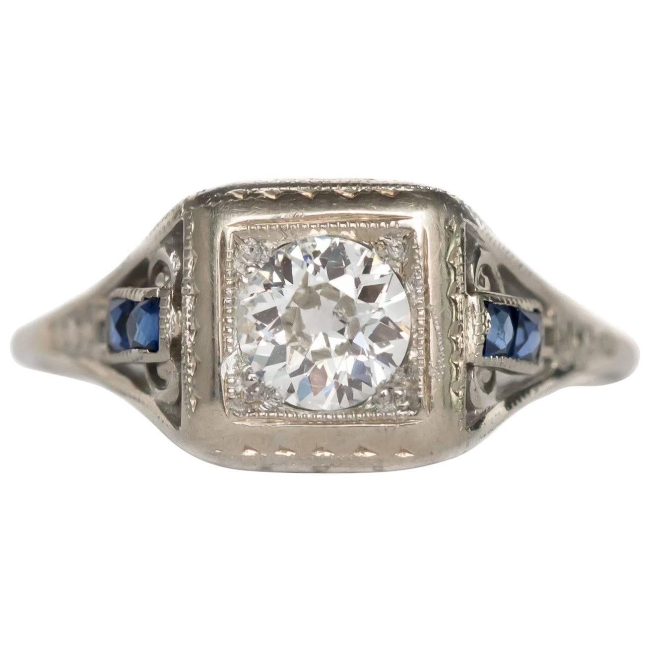 1930s Art Deco .40 Carat Diamond 14 Karat White Gold Engagement Ring