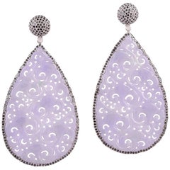 Lavender Jade Earring with Black Diamonds