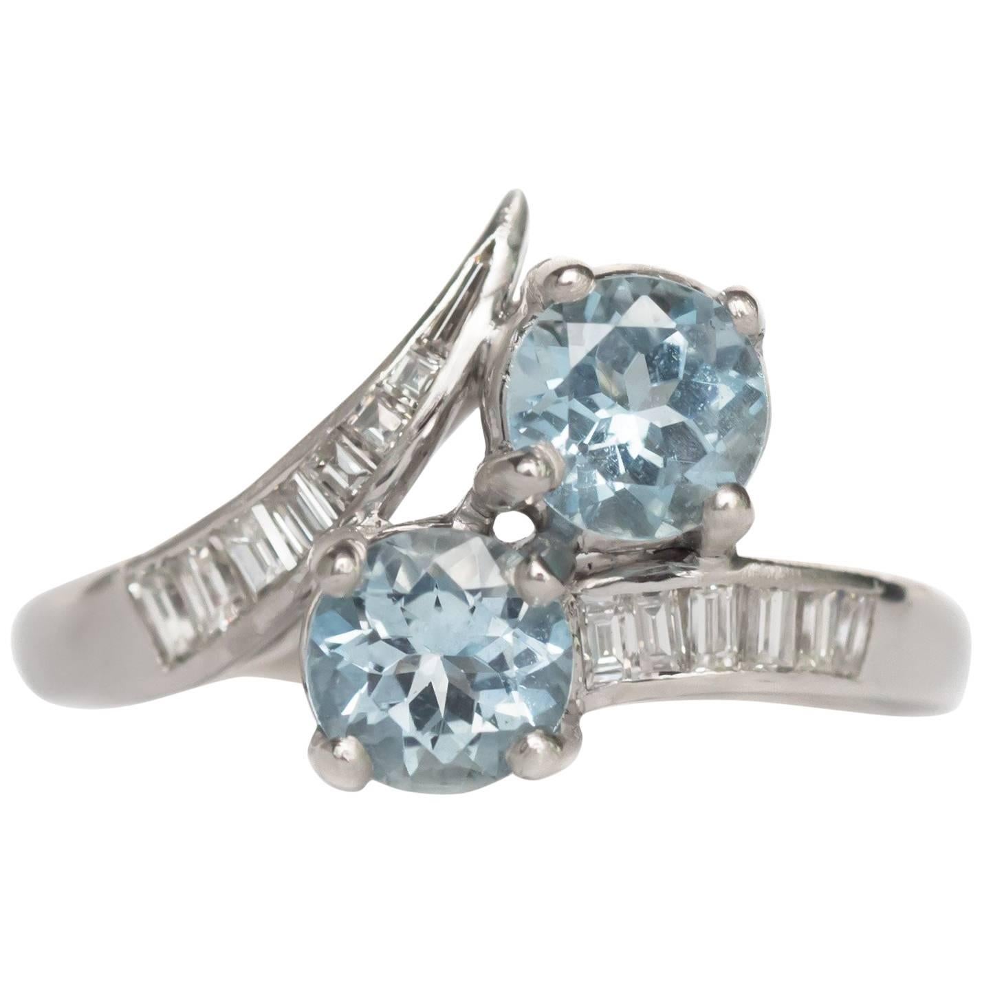 1950s Retro 1.00 Carat Aquamarine and .60 Carat Diamond Platinum Engagement Ring For Sale