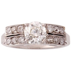Art Deco GIA 1.01 Carat J VS2 Diamond Platinum Engagement Ring