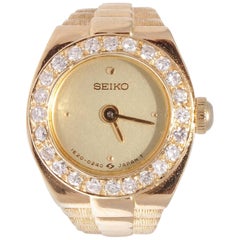 Retro Seiko Diamond Gold Watch Ring