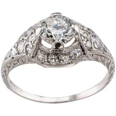 Art Deco 0.79 Carat Diamond Platinum Engagement Ring