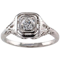 Art Deco 0.40 Carat Diamond Engagement Gold Ring