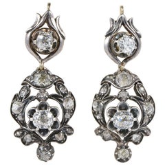 Antique Early Victorian 4.10 Carat Diamond Drop Earrings