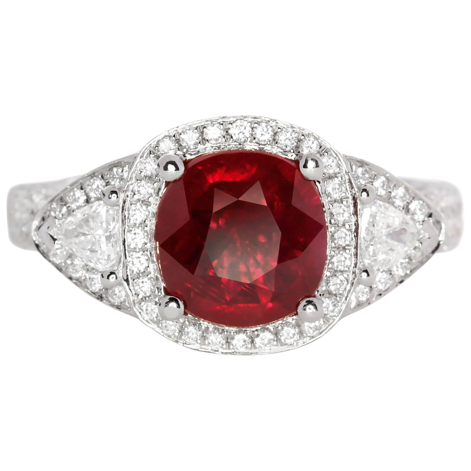 GRS Report 2.03 Carat Natural Burma Ruby Ring