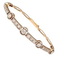 Edwardian Flexible Five Bezel Set Diamond Platinum and Gold Delicate Bracelet