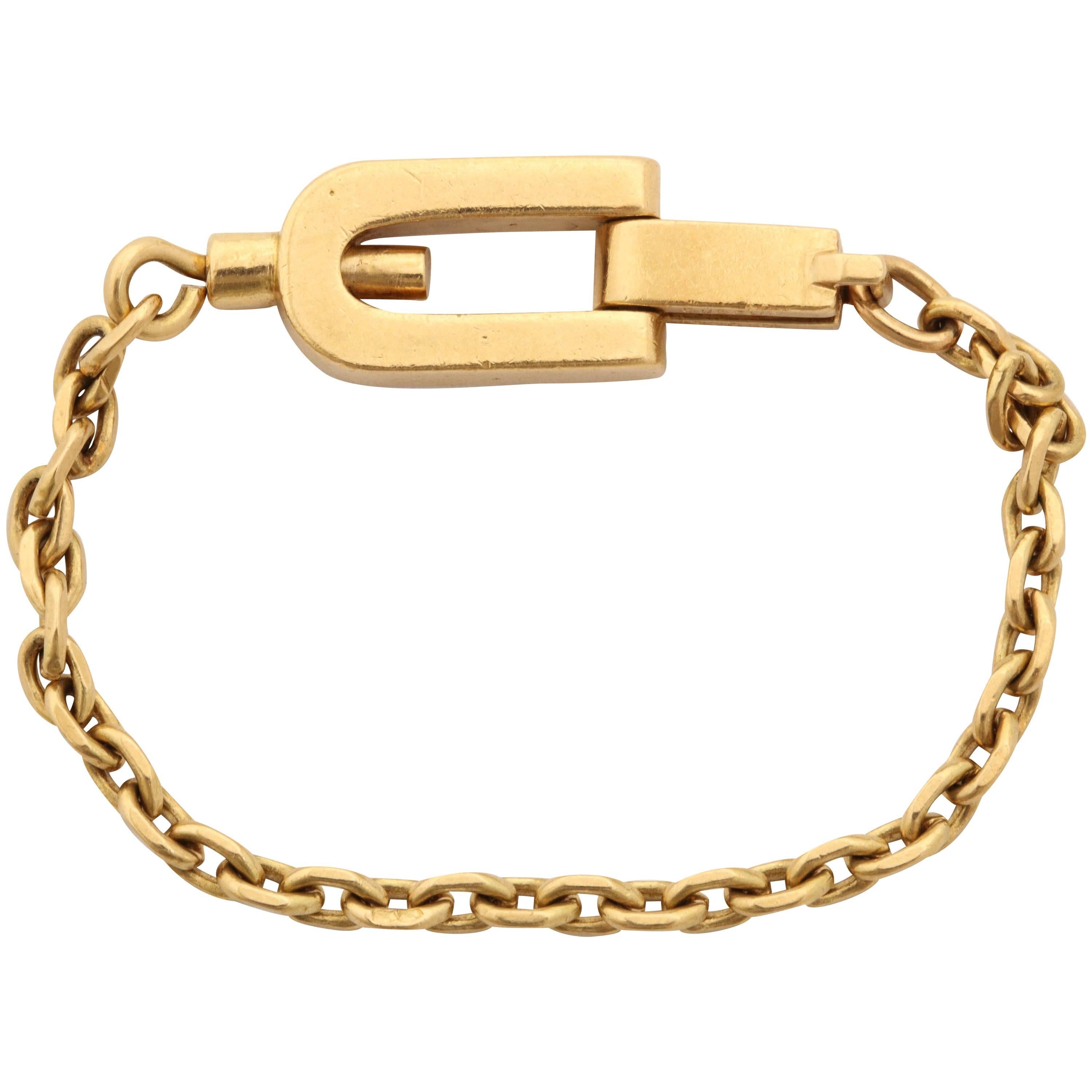 1950s Gubelin France Open Link Gold Lock Fancy Key Chain
