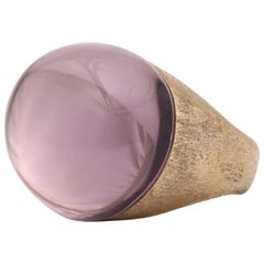 H.Stern 1990's Large Cabochon Amethyst Brushed Gold Cocktail Ring