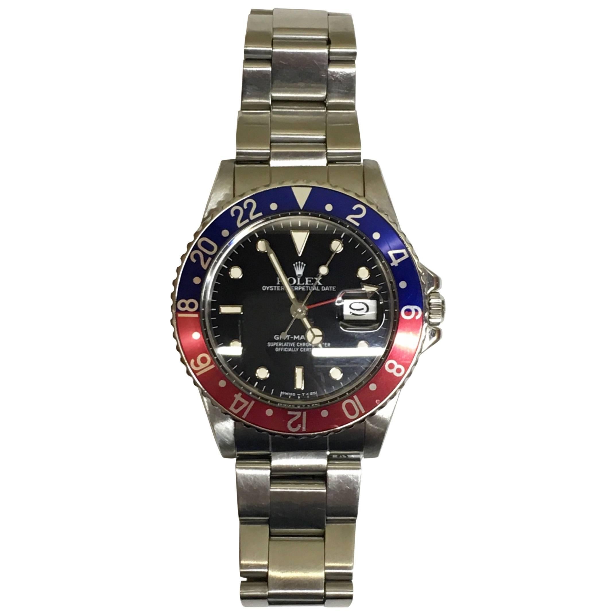 Rolex stainless steel GMT-Master Pepsi Bezel Wristwatch Ref 16750