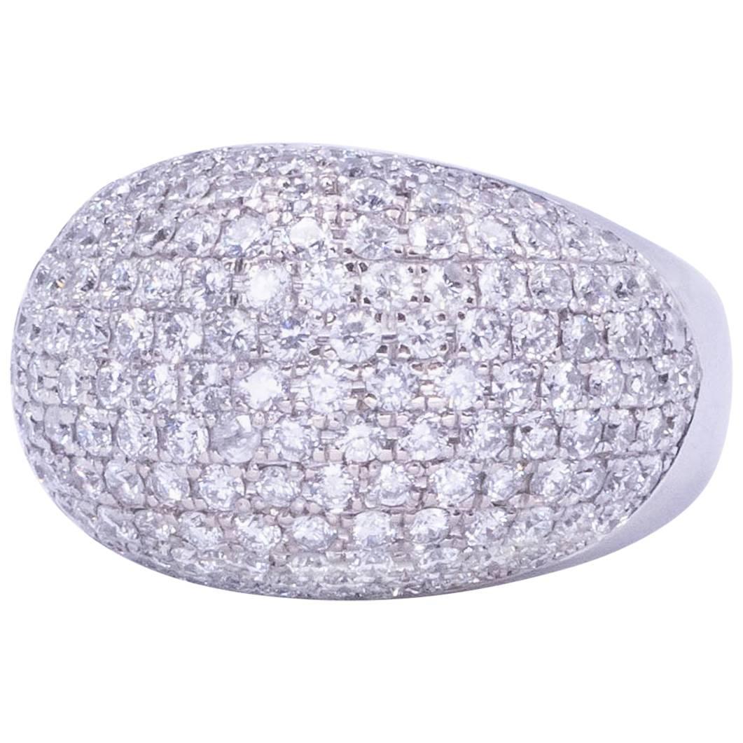 Dramatic Pave Diamond Bombe Ring For Sale