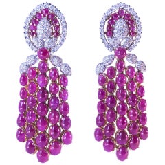 Vintage Magnificent Ruby Corundum and Diamond Drop Earrings