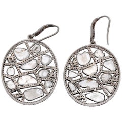 Oval Sliced Diamond Dangle Stainless Steel Earrings