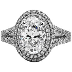 Classic Double Halo Platinum and Diamond Engagement Ring