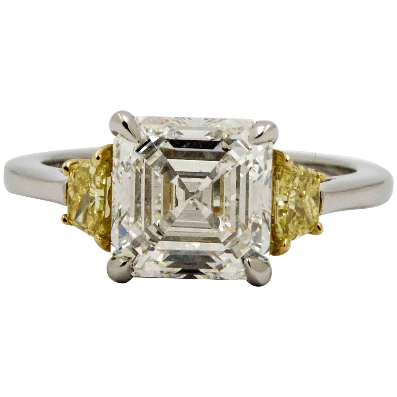 Platinum White and Yellow Diamond Engagement Ring