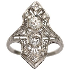 1920s Art Deco Platinum .75 Carat Total Weight Center Diamond Engagement Ring