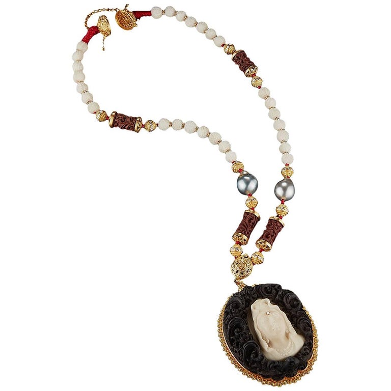 Alexandra Mor Carved Wild-Harvested Tagua Guan-yin Pendant Necklace at