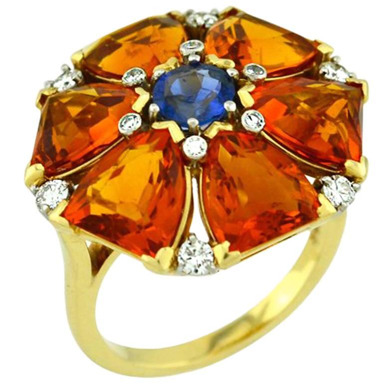 Citrine and Sapphire Cocktail Ring For Sale