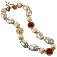 Alexandra Mor Necklace with Tagua, Sawo Wood and Baroque South Sea Pearl
