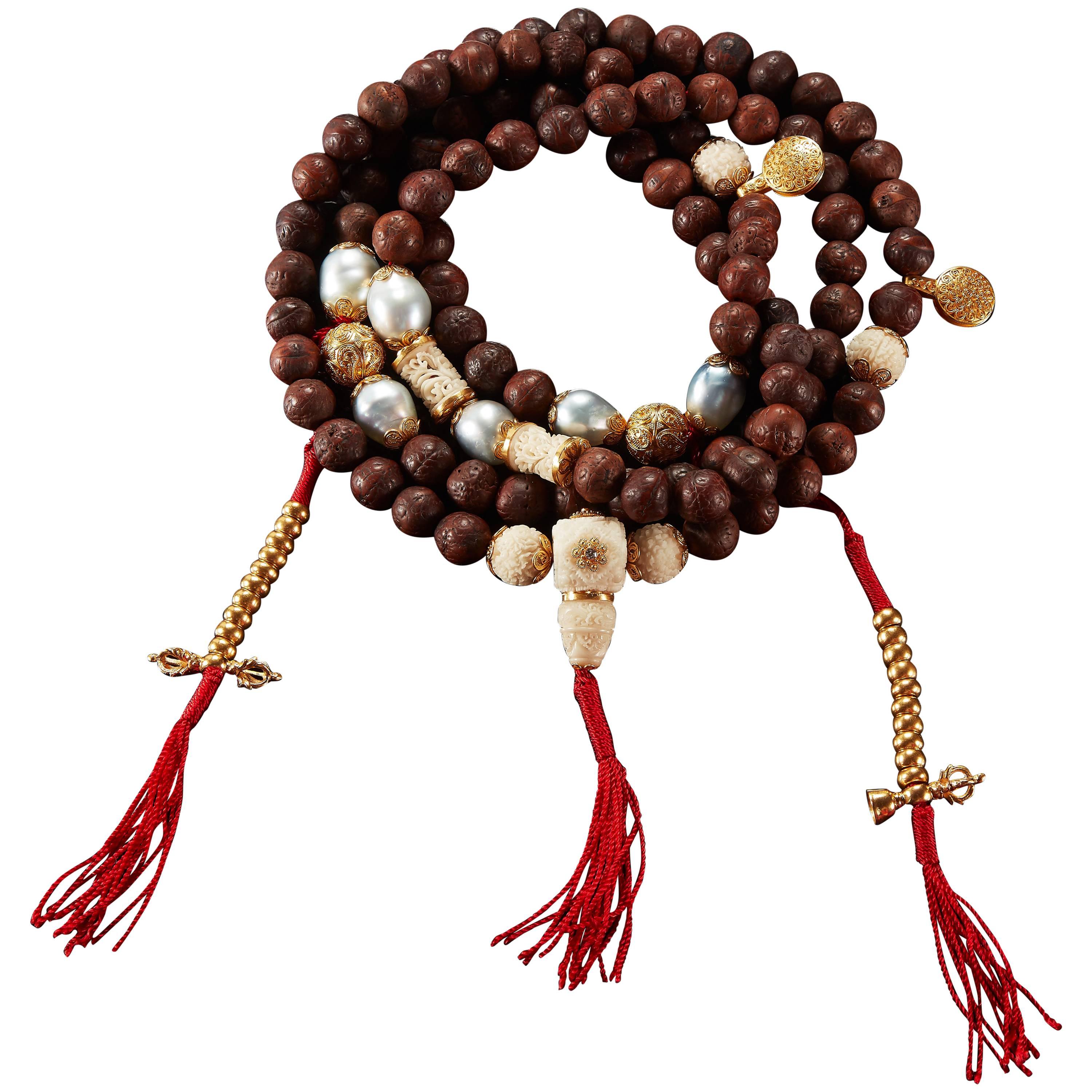 Alexandra Mor 108 Bead Buddhist Mala Necklace with Tagua and Nepali Bodhi Beads