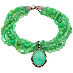 Multi-Strand Chrysoprase Necklace with Large Pendant in Sterling Silver
