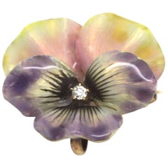 Edwardian Enamel and Diamond Flower Brooch/Pendant