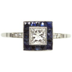 Square Diamond and Sapphire Target Ring