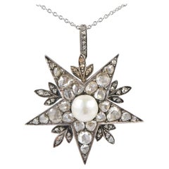 Victorian Natural Pearl 4.50 Carat Diamond Star Pendant