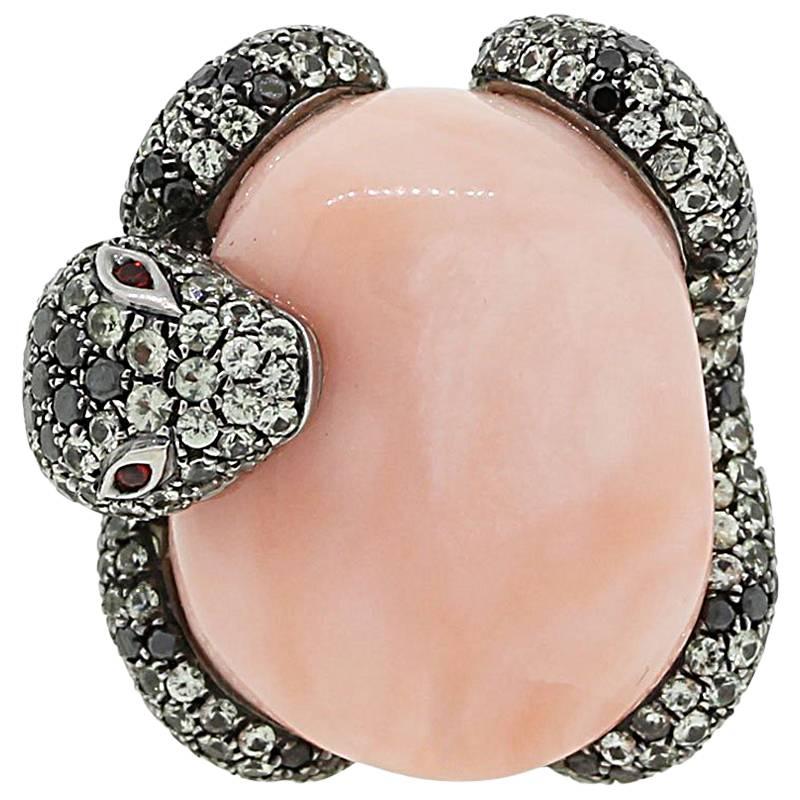Angel Skin Coral Diamond Ruby Snake Ring