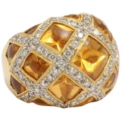 Retro Citrine and Diamond Criss Cross Ring